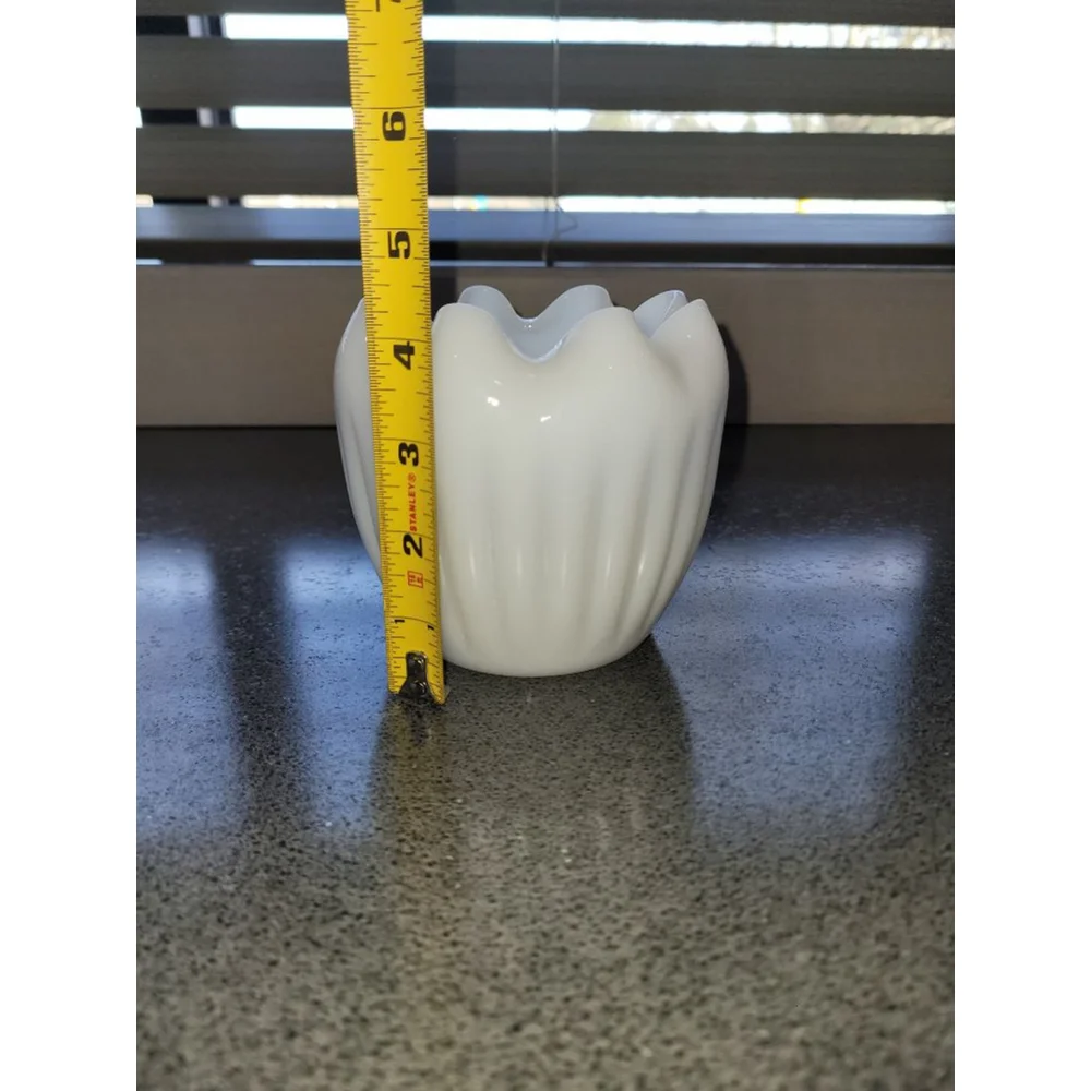 White Milk Glass Style Scalloped Vase Planter 5